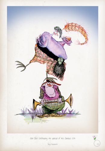 Idiot Bird celebrating the arrival of the Glorious Twelfth - Scottish Highland art print by Tony Fernandes